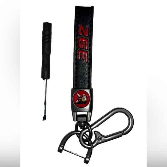 Dodge Scat-Pack 392 Key Chain Black Leather Strap Dark Gunmetal Hook Key Chain - Picture 1 of 5
